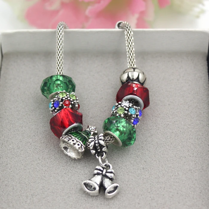 10 шт./лот оптовая продажа Рождественский женский браслет X'mas Tree Santa Bell