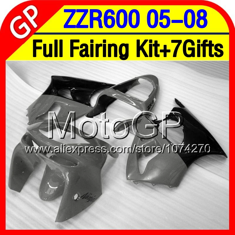 7gifts Для 7 05 06 07 08 KAWASAKI ZZR600 ZZR 600 серый черный 2005 2006 2007 2008 НИНДЗЯ P13460 блеск blk