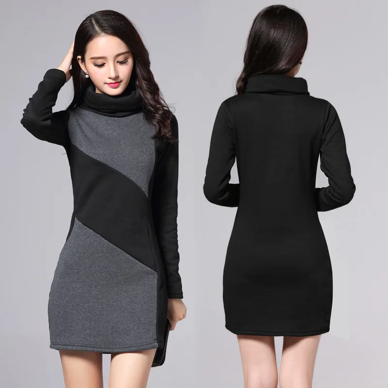 Thicken Winter Women Dress 2019 Velvet Bodycon Lady Tunics Striped Casual Female Vestidos Black Plus Size L~3XL Woman Top | Женская