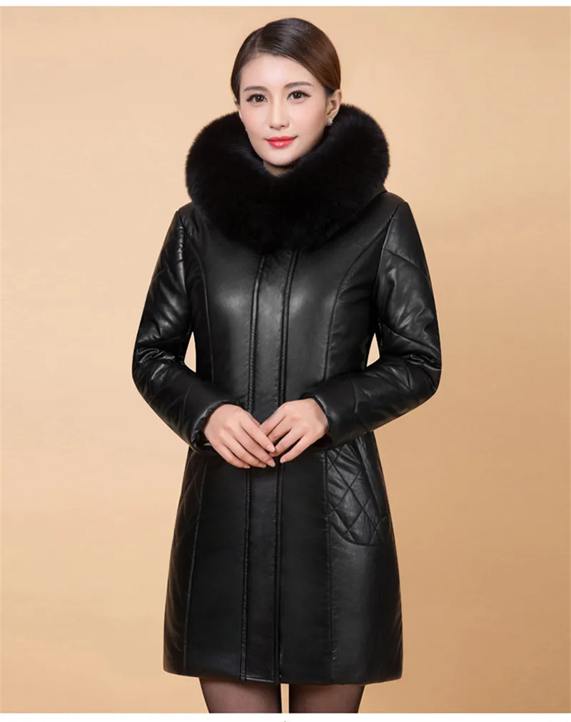 Большие размеры 5XL 6XL, женская кожаная куртка, пальто с воротником из искусственного меха, новая женская зимняя парка среднего возраста, теплая кожаная одежда, женские пальто