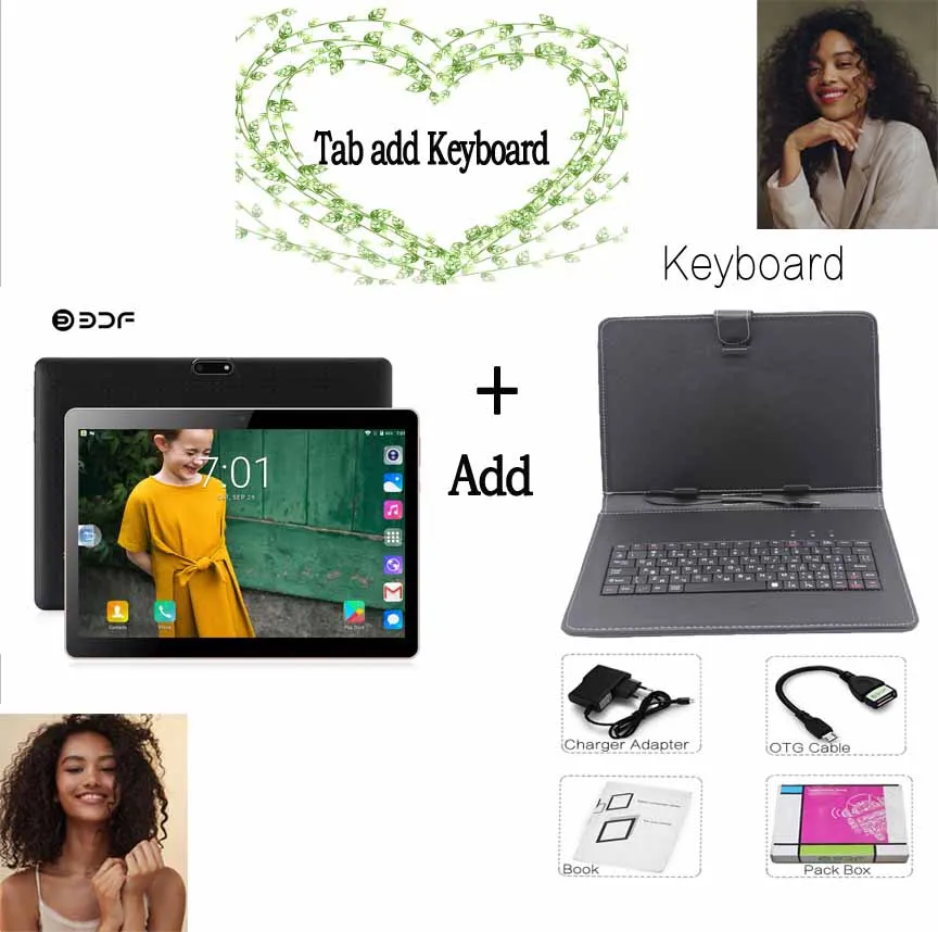 Tab add Keyboard Honor Edition, 10 дюймов, ips, 3g, телефон, вызов, ноутбук, оригинальная sim-карта, Android 7,0, 1280*800, Восьмиядерный, планшетный ПК, 4 Гб+ 64 ГБ, планшет 10 - Bundle: Tab add Keyboard