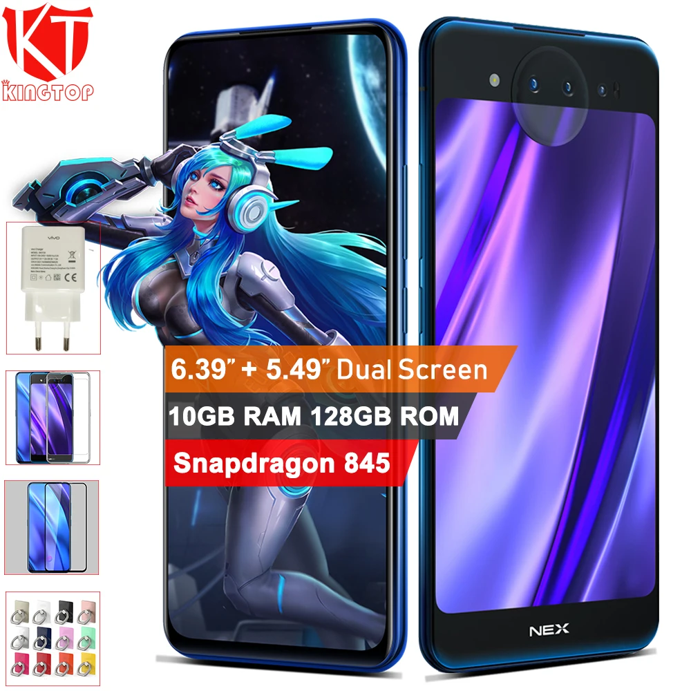 Двусторонний мобильный телефон vivo nex 2, 10 ГБ, 128 ГБ, snapdraon, 845, 6,39 дюймов, экран, отпечаток пальца, три камеры, телефон