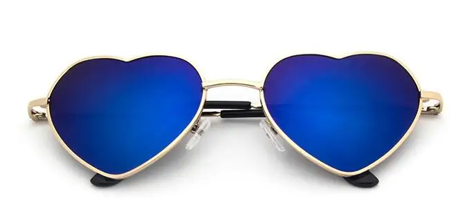 blue Женские металлические разноцветные солнцезащитные очки с металлической оправой, фирменное дизайнерское покрытие, модные солнцезащитные очки, солнечные очки в форме сердца - Цвет линз: blue