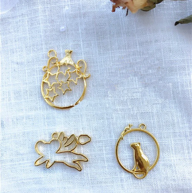 10 шт./лот разнообразные стили металлическая рамка Подвеска золотой