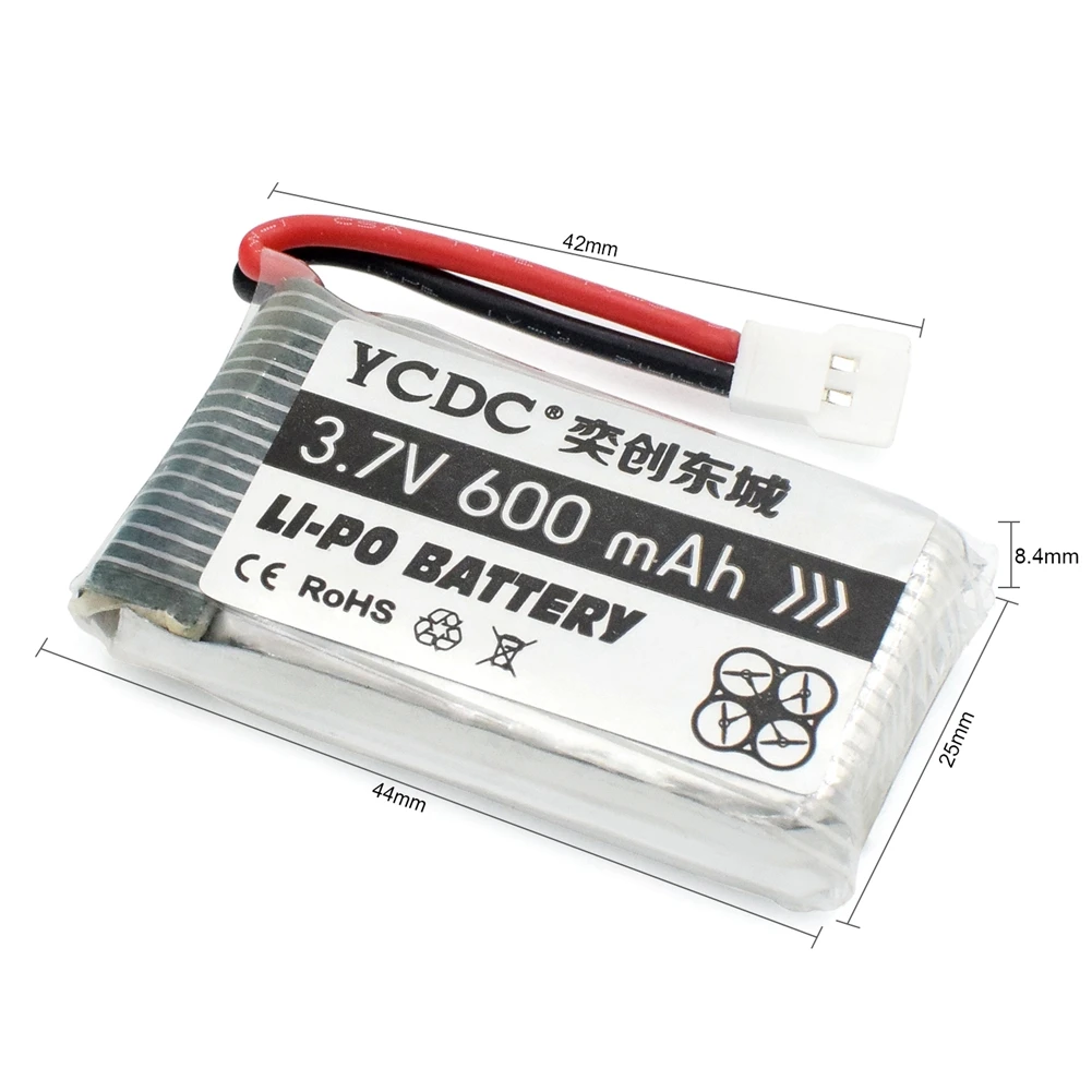 YCDC Li-Po Батарея 1200/850/600/500/380/мА/ч, 3,7 V для Syma WLtoys Hubsan JJRC Дрон Квадрокоптер Перезаряжаемые батареи - Цвет: 600mAh Batery