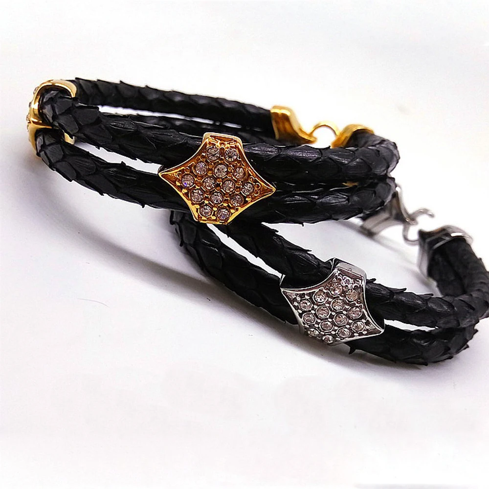 Мужской кожаный браслет питон из кожи розового золота с застежкой нержавеющей