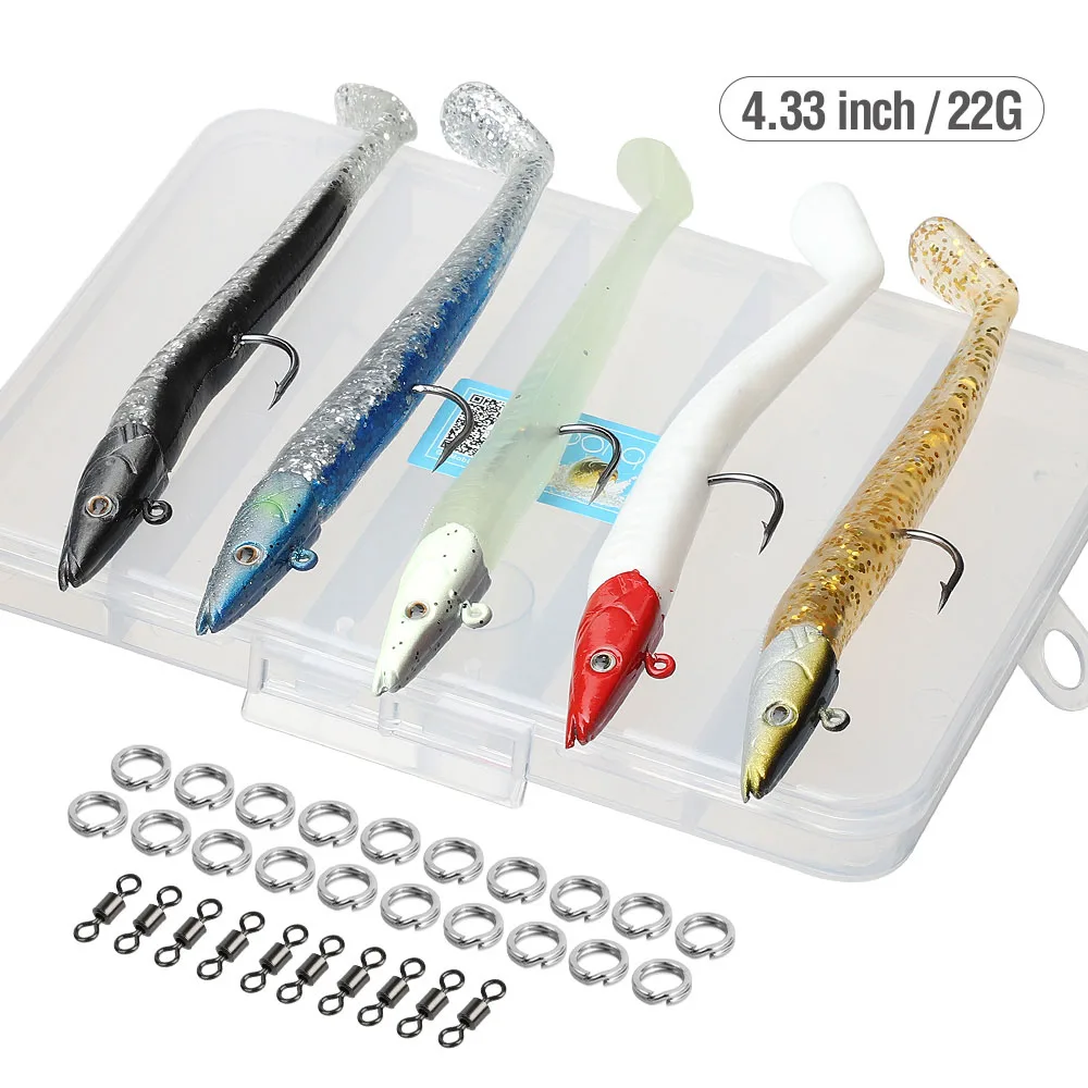 5pcs with box DONQL 5 шт./компл. для рыбалки, мягкие блесны на удочку Jig Head силиконовых приманок 22 г 110 мм крючковый лов Тонущая приманка со свинцовым Easy Shiner для доставки прикорма и оснастки - Цвет: 5pcs with box