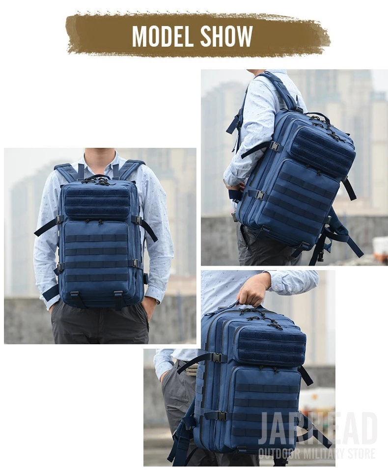 Темно-синий Тактический штурмовой рюкзак 3P EDC Molle, мужской рюкзак для занятий спортом на открытом воздухе, альпинизмом 45L, охотничьей походной Оксфордской сумкой