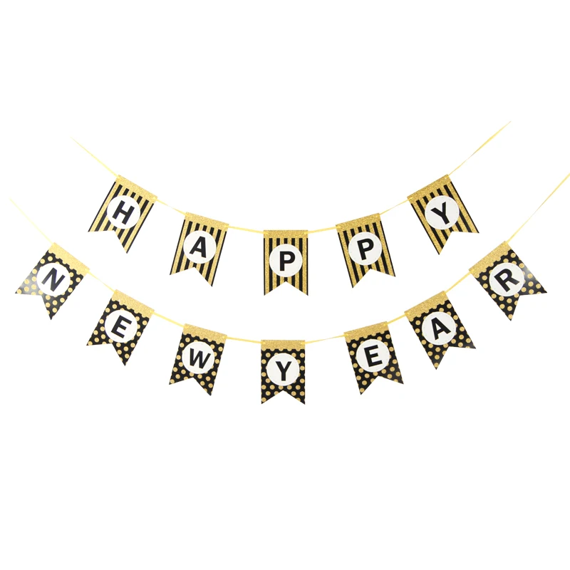 Happy Новый год баннер черный блеск золотистый в горошек 2019 Год Новогодние