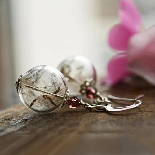 

2 pairs 16MM Glass Orb Earrings Filigree Dandelion Earrings Wish Earrings Crystal beads Wedding Dandelion Jewelry Gift