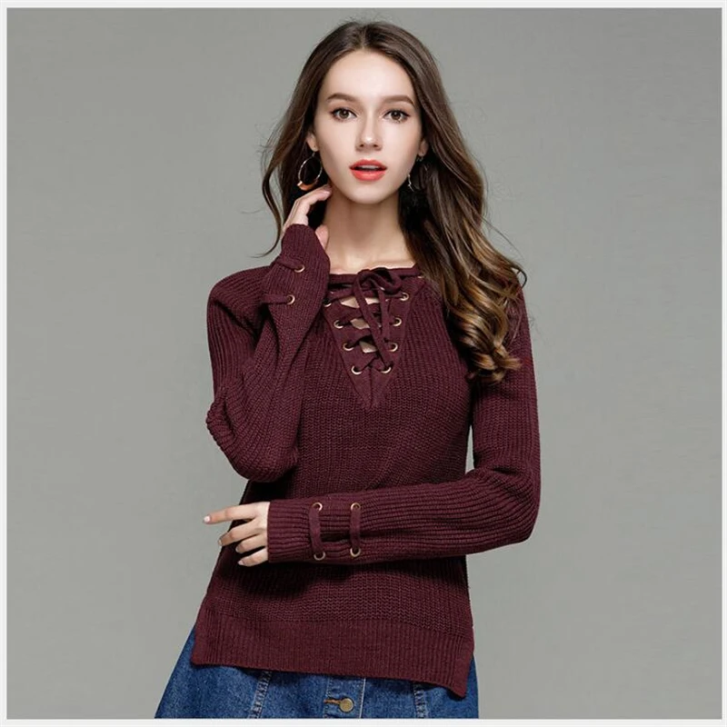 

Elegant knitted sweater Autumn winter pullover women tops Slim v neck jumper casual pull femme women sweater Sueter Mujer k319