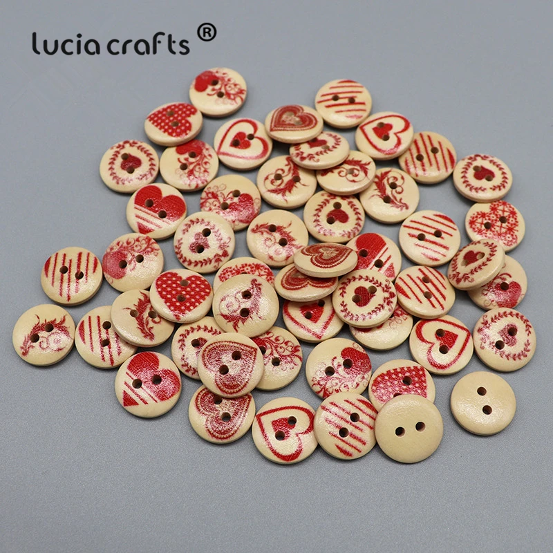 Lucia crafts 50 шт. 15 мм/20 мм деревянные пуговицы в форме сердца с разными узорами и 2