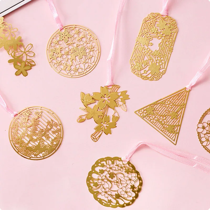 Creative Cherry Blossoms Hollow Metal Bookmark Cute Golden Bookmarks Paper Clip For Kids Gift Office School Supplies Papeterie | Канцтовары