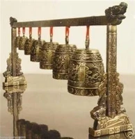 a pair meditation gong with 7 ornate bells with dragon design 15cm38cm 2pcs garden decoration bronzeroom art statue
