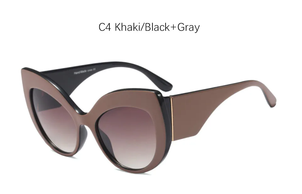 C4 Khaki Black Grya Новинка, женские солнцезащитные очки "кошачий глаз", большие оттенки, для женщин, модная большая оправа, Бабочка, oculos feminino, солнечные очки для фестиваля - Цвет линз: C4 Khaki Black Grya