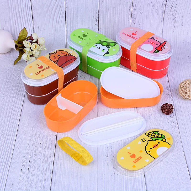 1 шт. 2 Слои мультфильм Животные Коробки для обедов коробка ланча Bento Контейнер Еда
