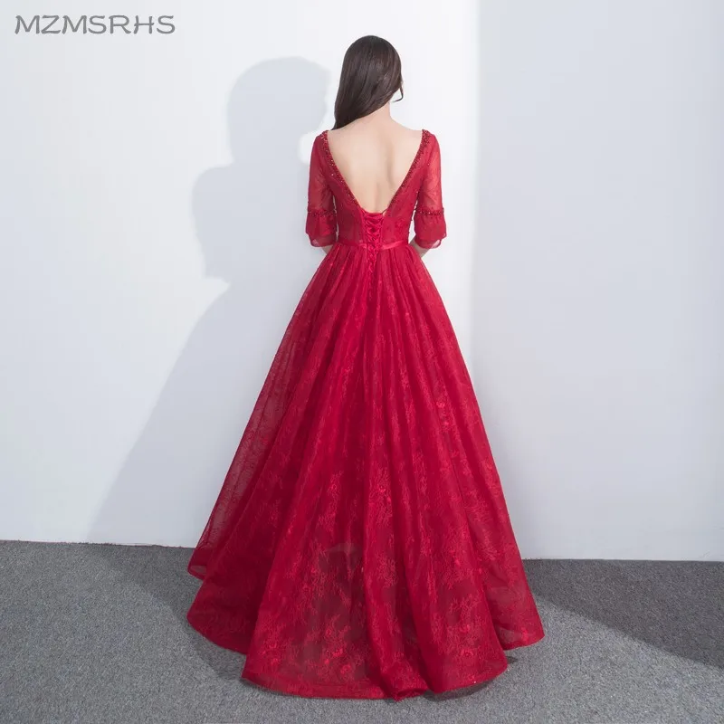 Женское вечернее платье с а-силуэтом Бордовое до пола V-образным вырезом и
