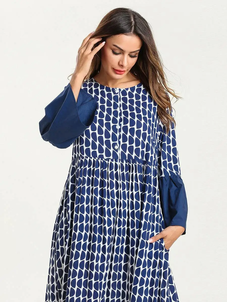 Длинное платье с этническим принтом элегантные винтажные платья круглым вырезом