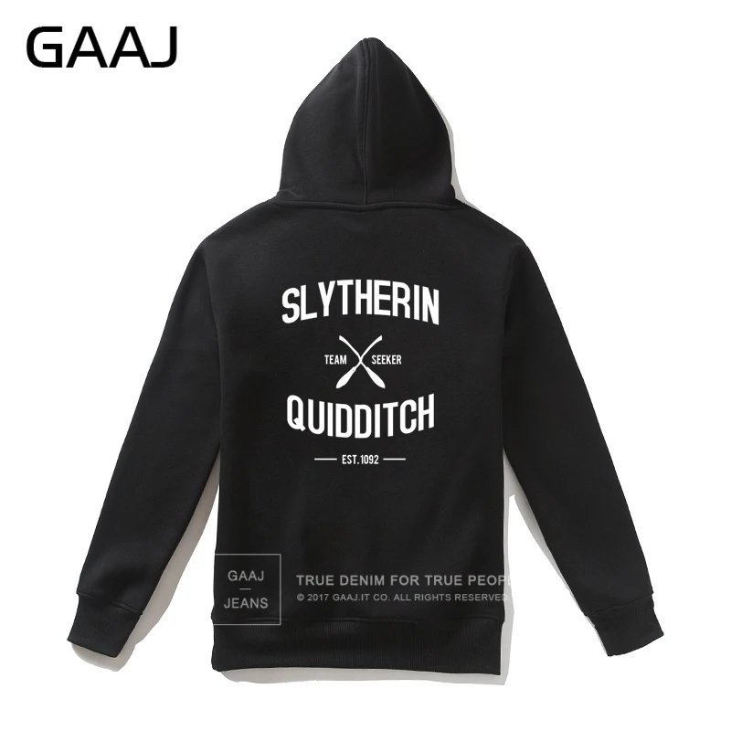 GAAJ "Slytherin Quidditch Team" с принтом букв, мужская толстовка с капюшоном, Женская Повседневная Уличная одежда, толстовки, пальто, повседневная мужская куртка, новая куртка - Цвет: Black With Zipper
