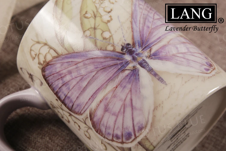 

Purple Butterfly American Style Pastoral Style High Quality Ceramics Large Capacity Mug With Handgrip Creative Gift
