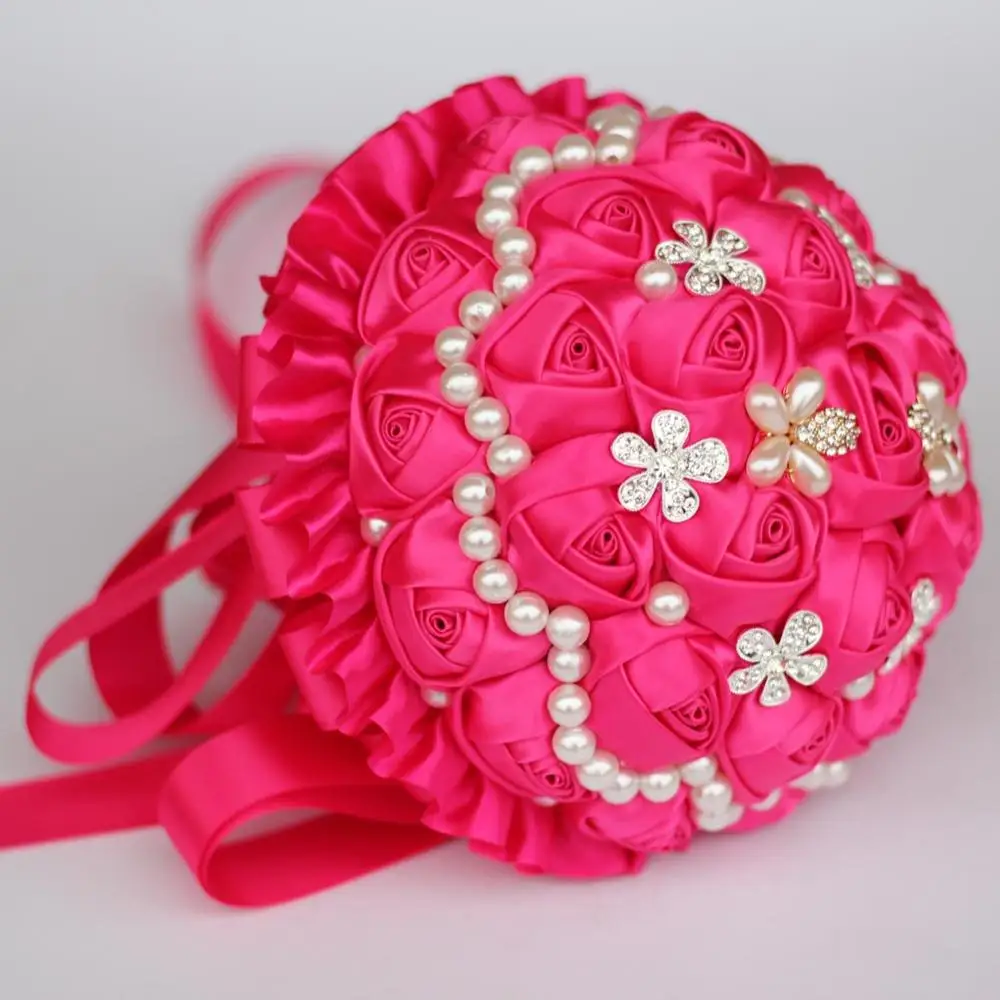 

H&S BRIDAL Fuchsia Wedding Flowers with pearl Romantic Bridesmaid Bridal Bouquets Artificial Wedding decoration ramos de novia