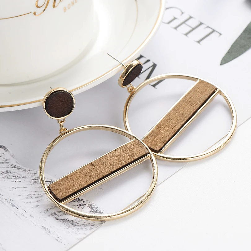 Минималистичный стиль золотые полые круглые крупные серьги с подвесками для