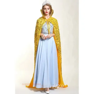 Плащ женский длинный с пайетками, 71 дюйм, со шнуровкой и воротником, средневековый плащ