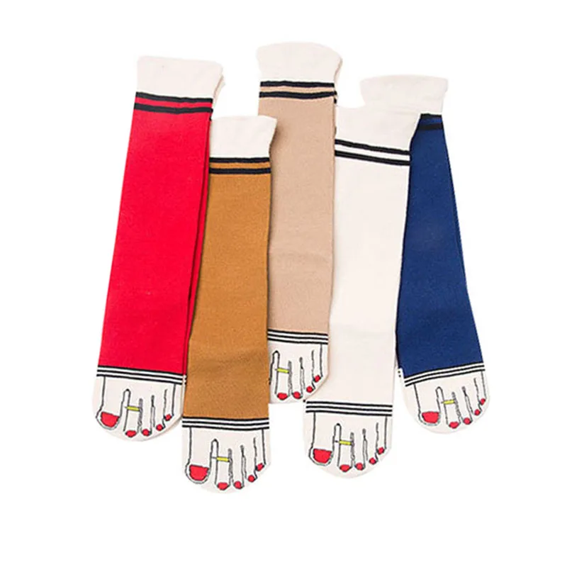 

5 Pairs Women Socks Original Funny Women Sock Four Seasons Fit Lotus Leaf Top Red Nail Polish Toes with Ring Fashion Novel Sock