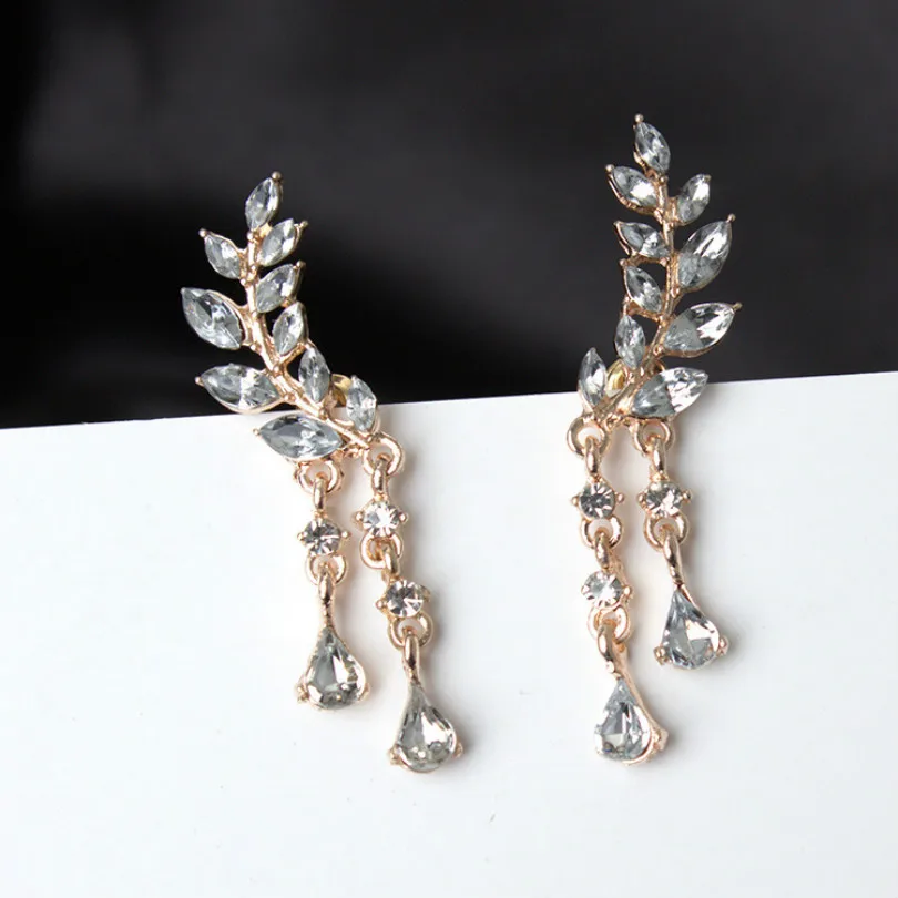 Angel Wings Female Elegant Earrings Alloy Fashion Jewelry Party Crystal Gothic Feather Leaves Tassel | Украшения и аксессуары