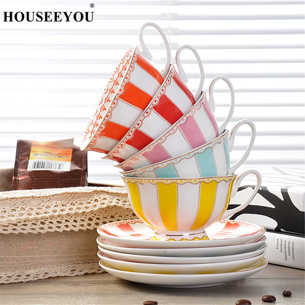 Houseyou Европейский Радужный костяной фарфор кофейная чашка чайные чашки блюдце