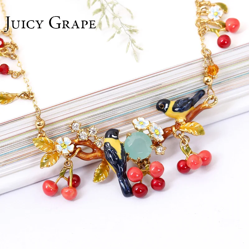 Juicy Grape 2019 New Oriole Bird Red Cherry Gilded Clavicle Chain Popular Maxi Colar Necklace Choker Women Crystal Jewelry | Украшения и