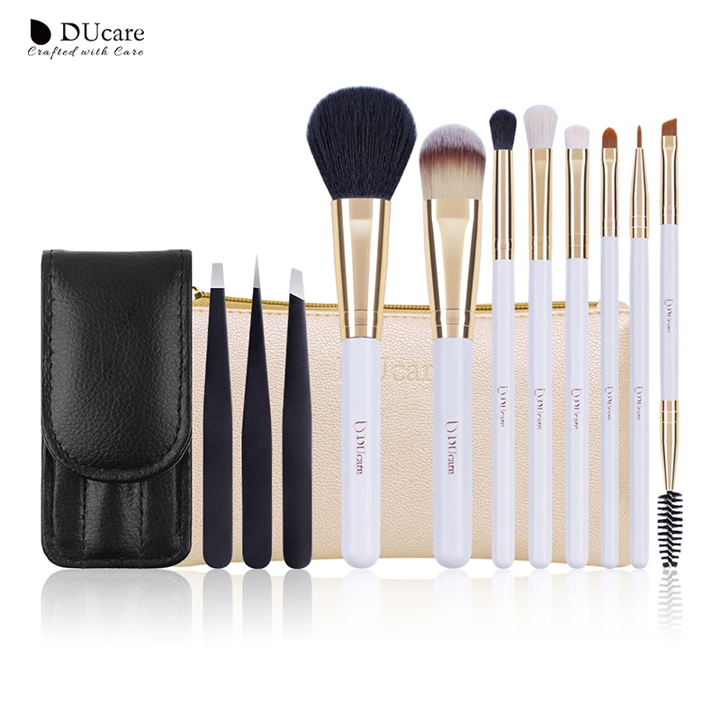 DUcare 8 шт. кисти для макияжа и 3 шт. пинцет для бровей удаление волос козья шерсть косметический набор инструментов