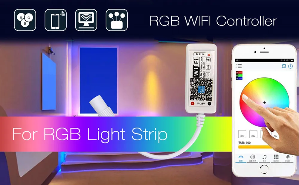 16 миллионов цветов RGB контроллер DC 5 в 12 В 24 В умный беспроводной Wi-Fi Alexa приложение таймер пользовательский музыкальный диммер для RGB Светодиодные полосы света
