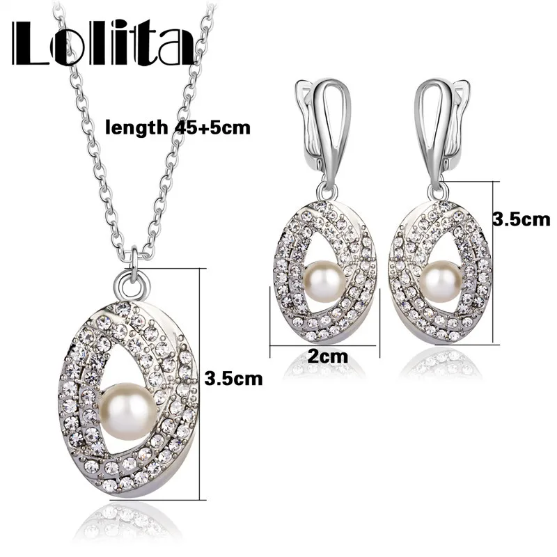 Белый Цвет Золота Австрийский хрусталь Глаза С Жемчужное Ожерелье Серьги