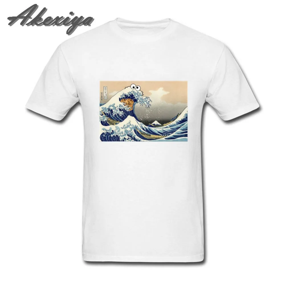 Мужская футболка с принтом Cookie Monster Great Wave Off Kanagawa забавная простая круглым
