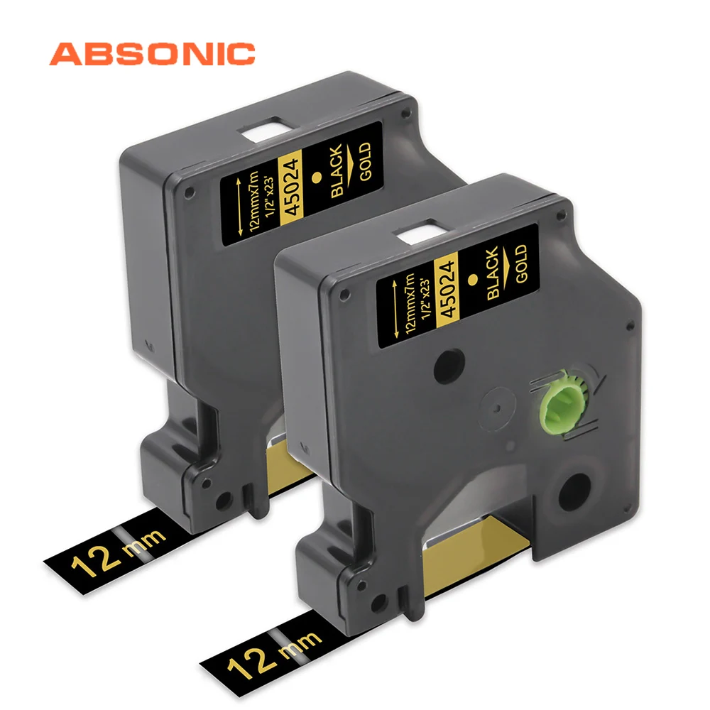 Absonic 2 шт. D1 Dymo 45024 этикетки ленты золото на черном 12 мм Совместимость с этикетка