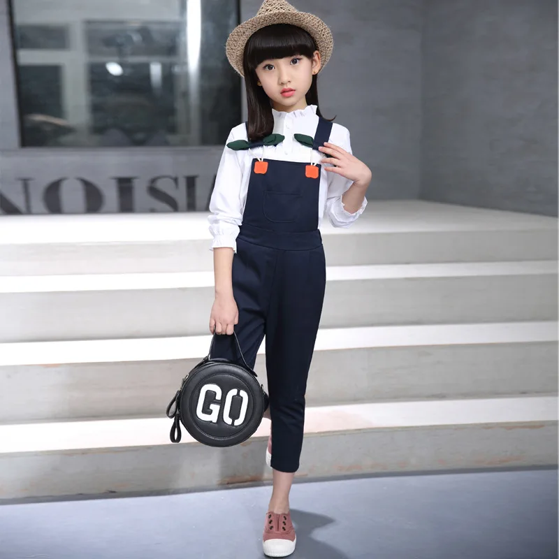 2017 осенний комплект одежды для девочек детская хлопковая белая рубашка с