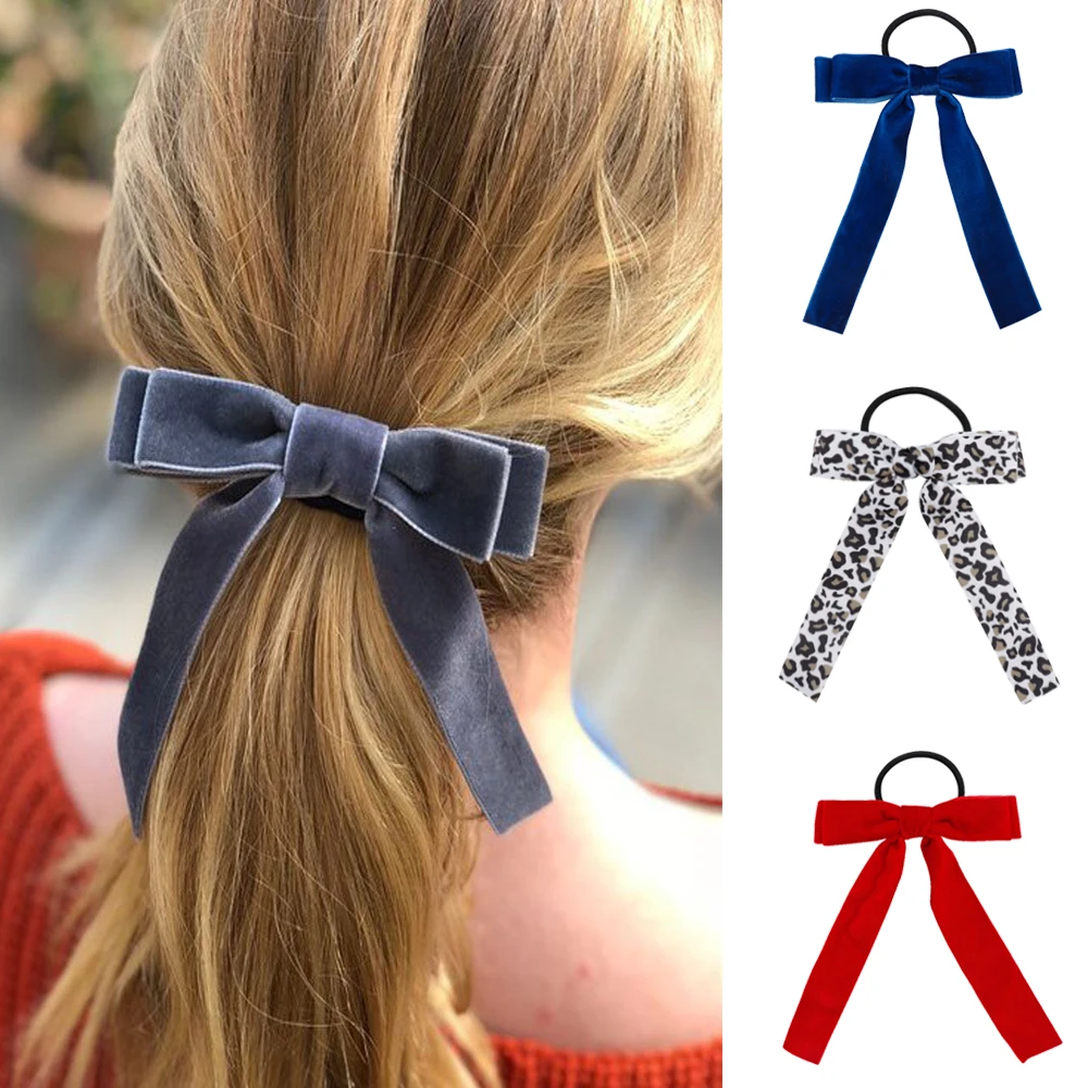 

ncmama Cute Elastic Hair Bands for Girls Velvet Scrunchies Bowknot Hair Ropes For Women Bow Tie Ponytail Holder Hair Accessories