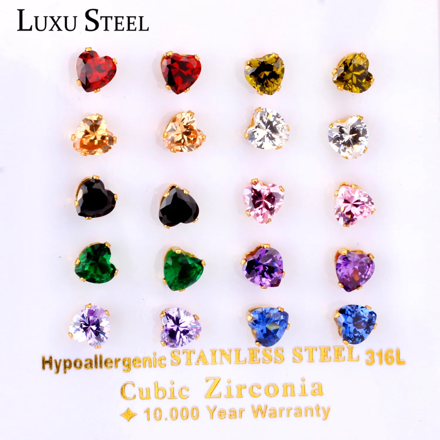 Роскошные 10 пар/карта из нержавеющей стали золотого цвета Блестящий цветной