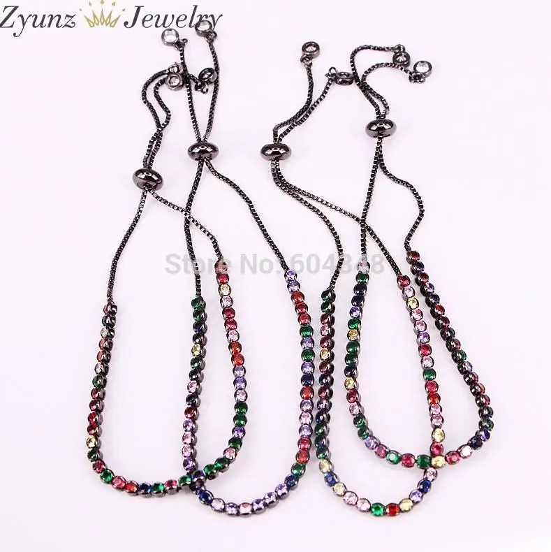 black color 10 шт. ZYZ333-6216 смешанный цвет покрытый Iced Out микро Pave CZ камень цвет яркая теннисная цепочка браслет для мужчин и женщин Подарки - Окраска металла: black color