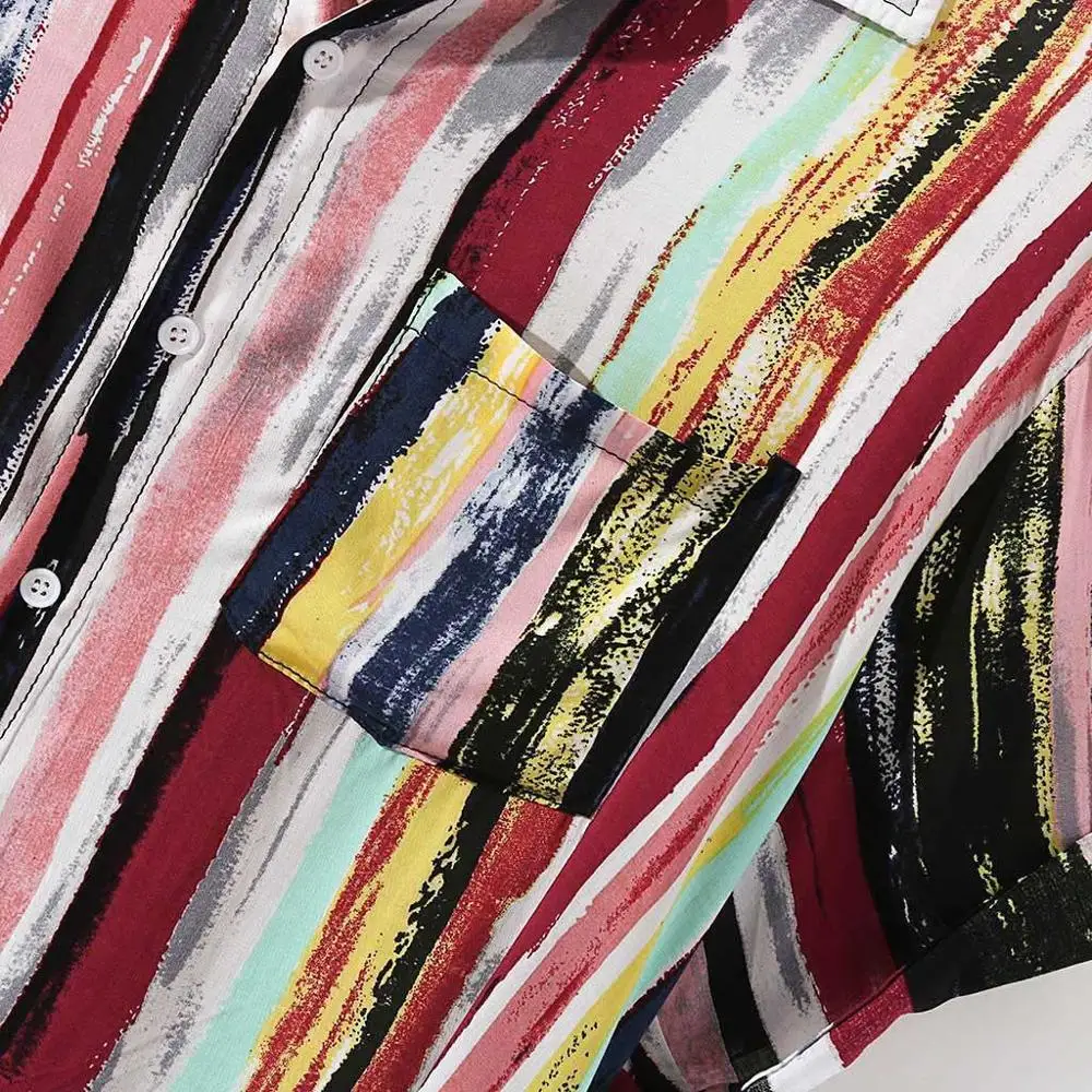 NEW HOT 4XL Men's Multi Color Lump Chest Pocket Short Sleeve Round Hem Loose Shirts male summer 2019 fashion Blouse clothing | Мужская