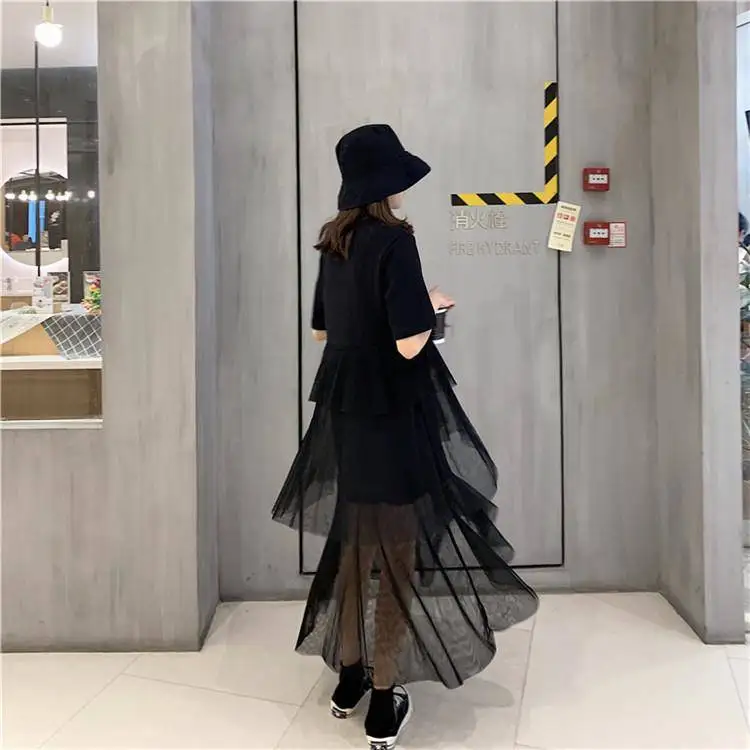 2019 летние S-3XL черный/белый/серый бальное платье свободное женское мульти-Слои