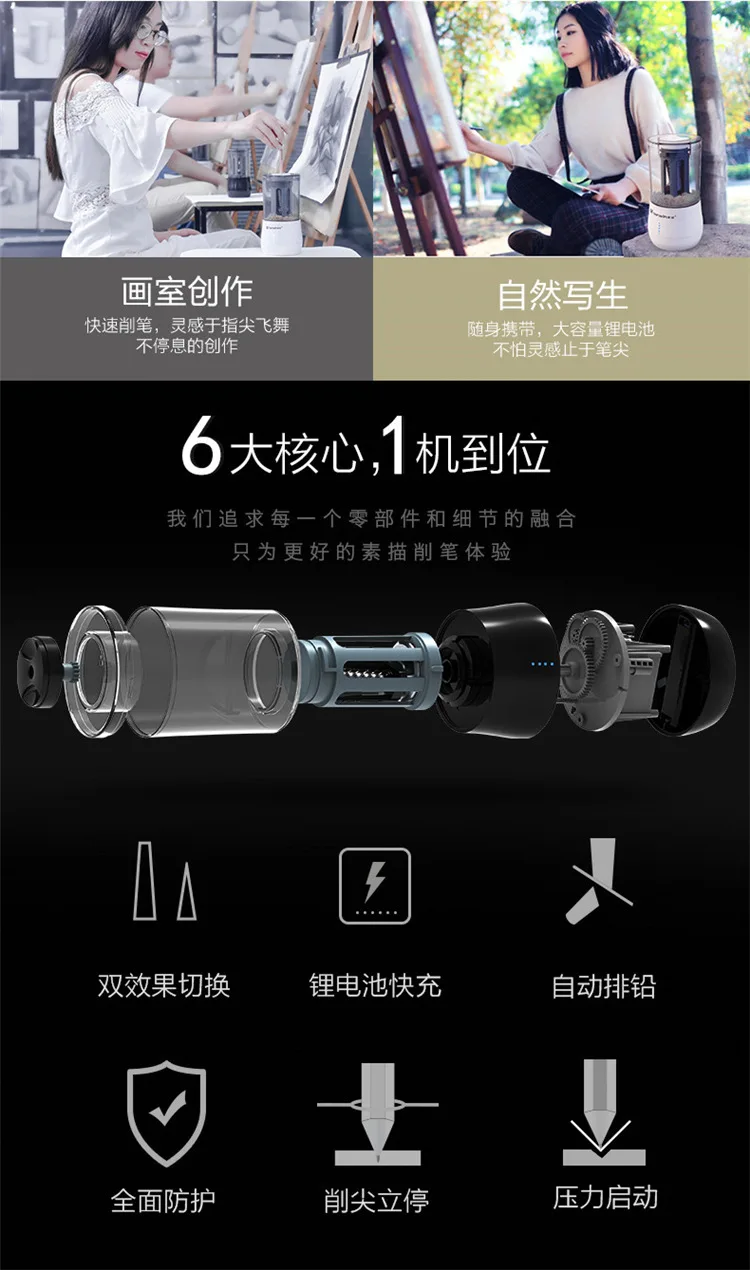 Tenwin Art, профессиональная электрическая точилка для карандашей, Usb зарядка, автоматическая точилка для карандашей для детей, канцелярские принадлежности, школьные принадлежности