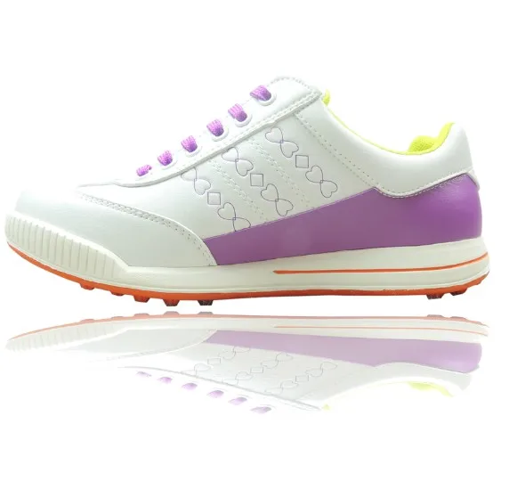 White with Purple Женская обувь для гольфа кожаная обувь для гольфа Нескользящая спортивная обувь водонепроницаемая обувь для гольфа - Цвет: White with Purple