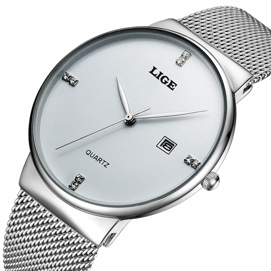 Reloj Hombre LIGE бренд Для мужчин часы платье кварцевые Сталь ремешок мужской ультра