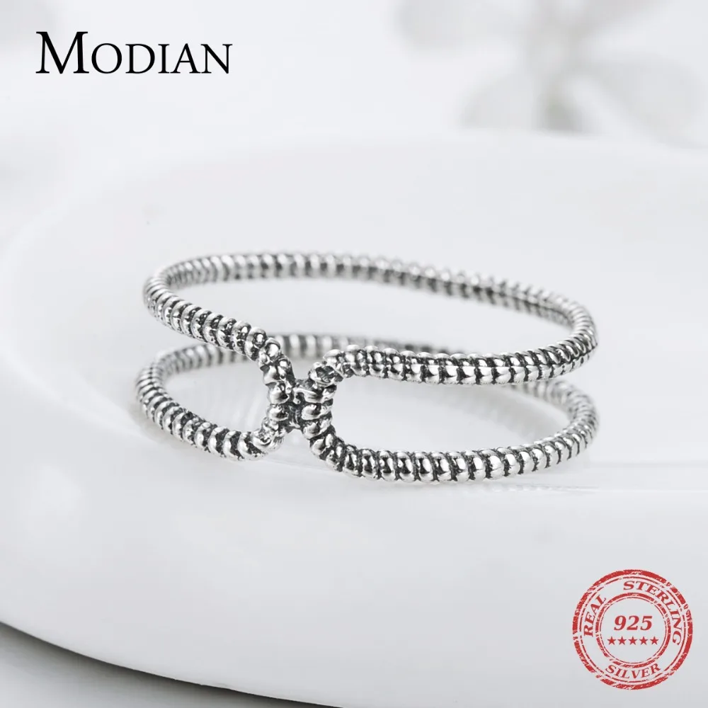 Modian 100% Стерлинговое Серебро 925 пробы Двухслойное штабелируемое винтажное модное