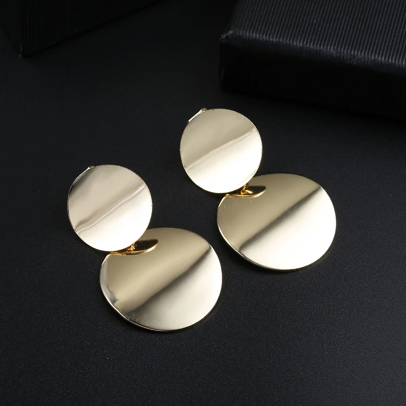 

New Fashion Non Pierced Clip on Earrings Jewelry Double Round Disc Ear Clips for Women Geometric Exaggerated Brincos Party Gift