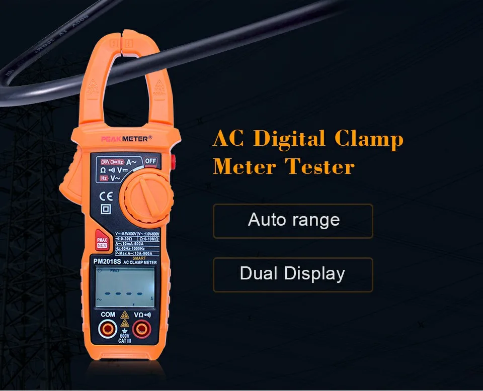 PEAKMETER PM2018S цифровой клещи Авто Диапазон переменного тока мультиметр с NCV двойной дисплей функция