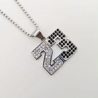 blackwhite cubic zirconia stones number 23 pendant necklace silver color stainless steel number 23 necklace hip hop blkn0793