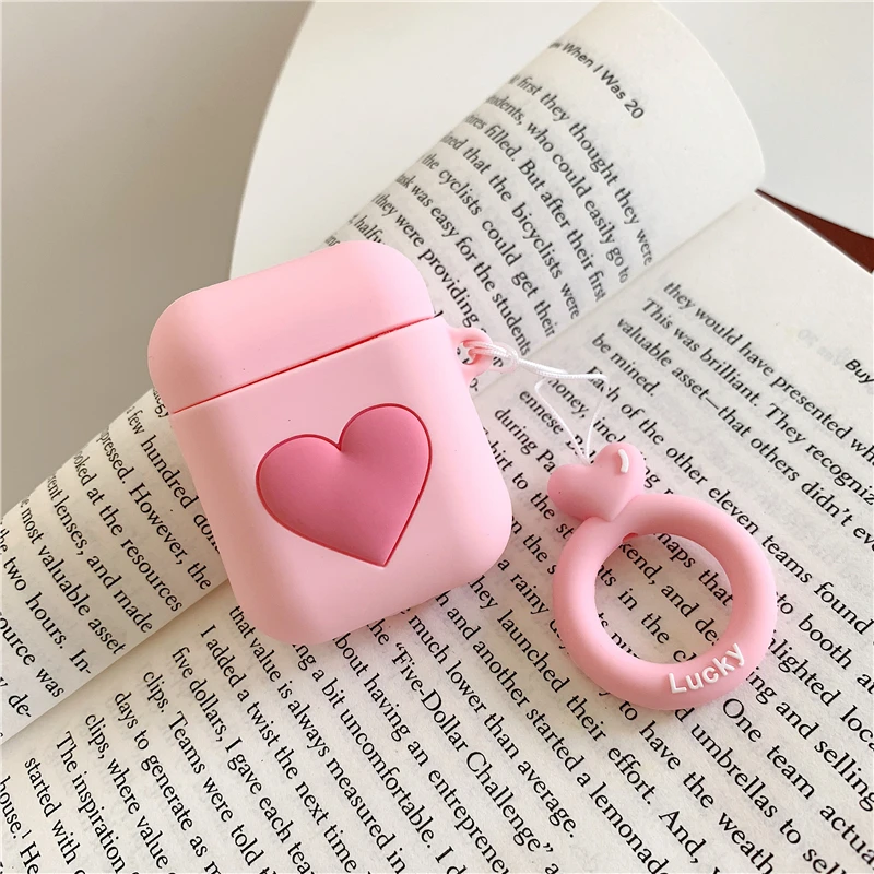 Для AirPods 2 чехол Любовь Сердце шаблон Bluetooth беспроводные наушники чехол для Apple Airpods зарядная коробка Мягкий силиконовый чехол - Цвет: pink